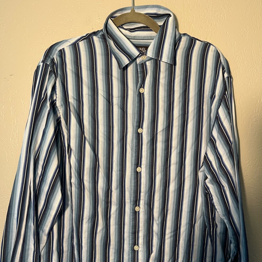 MICHAEL Michael Kors Blue White Stripe Casual Button Up Dress Shirt SZ L Cuffed - Picture 5 of 11